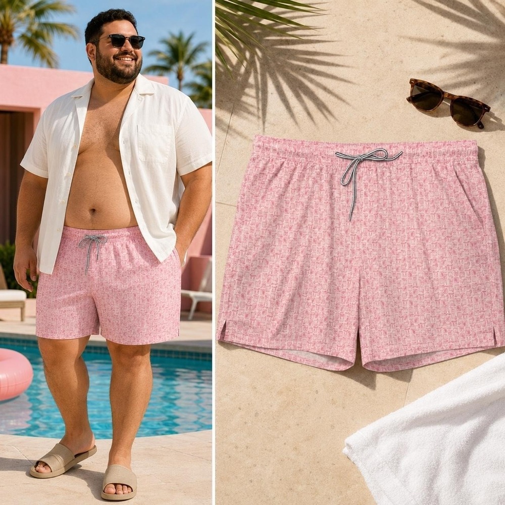 George Men's Swim Trunks 3XL Pink Cocktail Drawstring Shorts Tropical Vacation